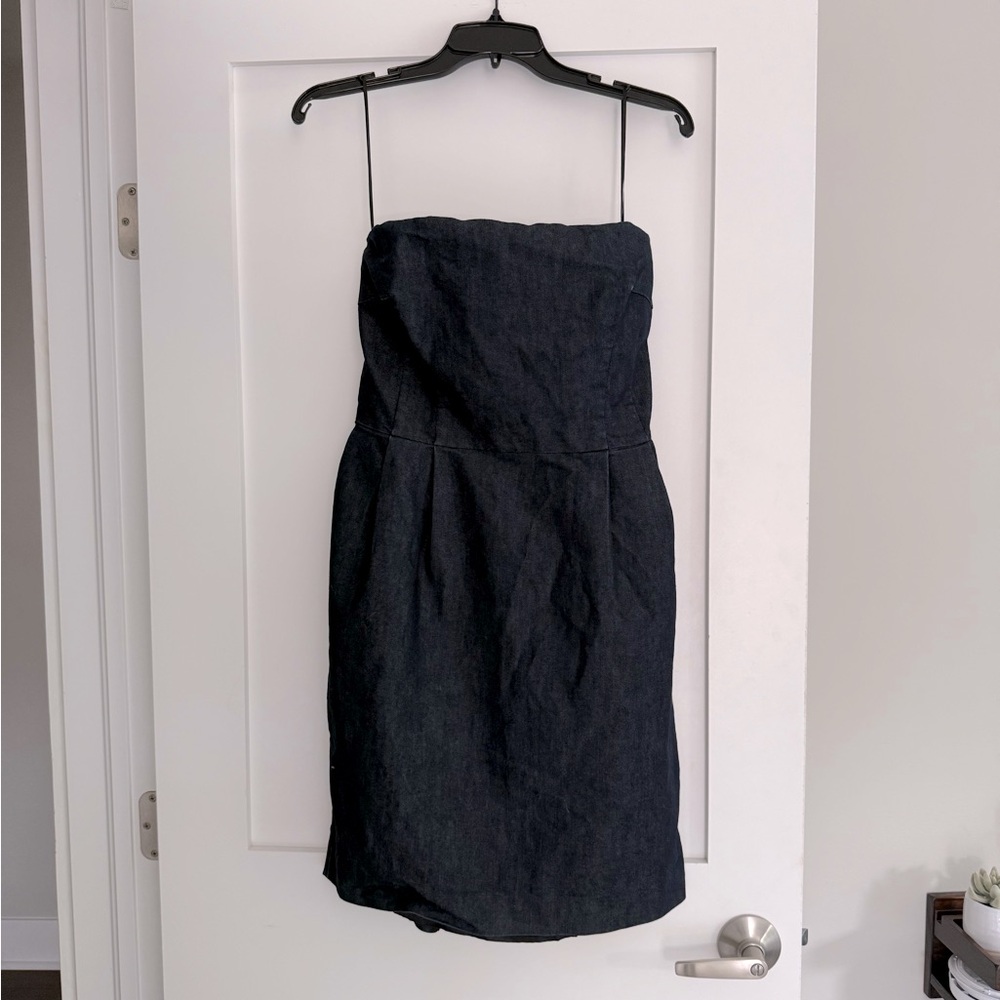 Express Black Strapless Pleated Sheath Dress